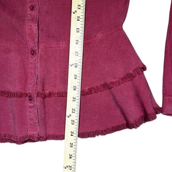 Anthropologie Cloth & Stone Womens Rose Button-Up Peplum Shirt W/Frayed Hem XS - Picture 12 of 14